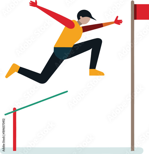 Man jumping over hurdle in athletic competition isolated on white background
