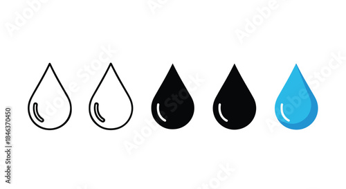 Water drop icon set - Line and glyph solid icon set - Solid icons vector collection - Blue icon set - Icon vector - Flat Design Icon