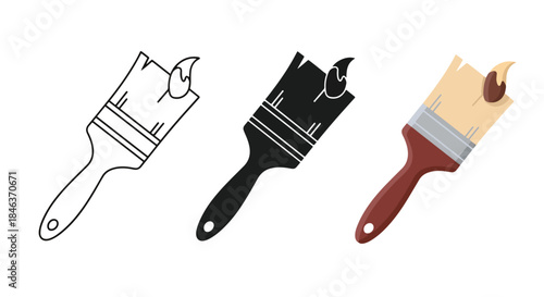 Paintbrush icon set - Line and glyph solid icon set - Solid icons vector collection - Blue icon set - Icon vector - Flat Design Icon