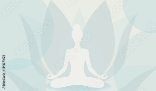 Minimalist Meditation Vector Background with Yoga Silhouette in Cloud Dancer Neutral Tone, Mindfulness and Mental Wellness Concept