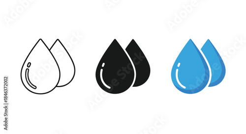 Water drop icons - Line and glyph solid icon set - Solid icons vector collection - Blue icon set - Icon vector - Flat Design Icon