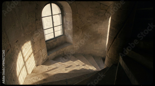 Sunlight streams through an...