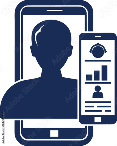 Silhouette of person on mobile device screen with analytics