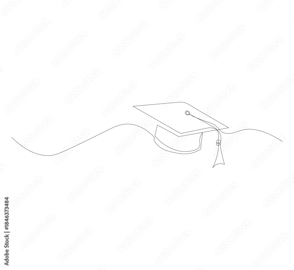 Obraz premium continuous line graduation cap.one line drawing of graduation cap.university graduation sign with white background.vector illustration can be downloaded, education logo