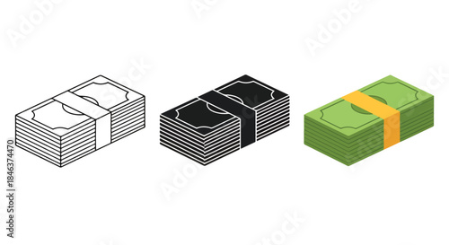 Stack of money icon set - Line and glyph solid icon set - Solid icons vector collection - Blue icon set - Icon vector - Flat Design Icon