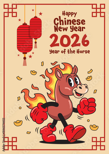 Happy Chinese New Year 2026—Year of the Horse Retro Cartoon Mascot