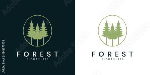 Evergreen pine tree forest logo design