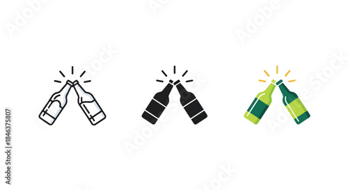 Celebration beer bottles icon set - Line and glyph solid icon set - Solid icons vector collection - Blue icon set - Icon vector - Flat Design Icon