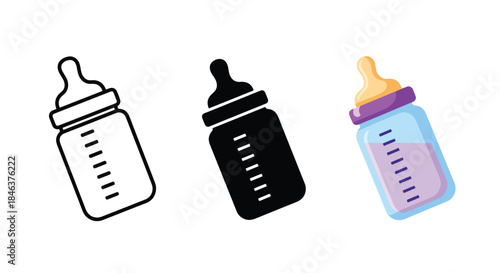 Baby bottle icon set - Line and glyph solid icon set - Solid icons vector collection - Blue icon set - Icon vector - Flat Design Icon