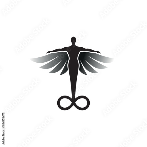 Angel Silhouette with Wings and Infinity Symbol