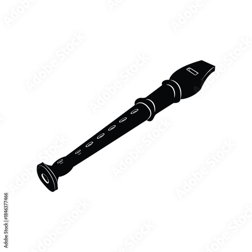 Flute music instrument black silhouette on white background
