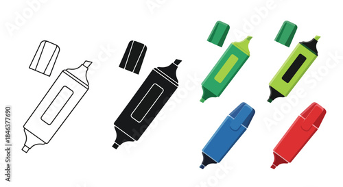 Highlighter icon set - Line and glyph solid icon set - Solid icons vector collection - Blue icon set - Icon vector - Flat Design Icon