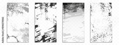 Abstract grunge overlay with vintage spray paint texture and urban street elements. Distressed background with rough halftone patterns, ink splatters and scratched effects. Retro punk poster design.