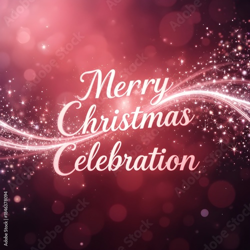 Elegant Christmas Celebration Banner with White Laser Swirls, Glittering Sparkles, and Warm Red-Pink Ethereal Background