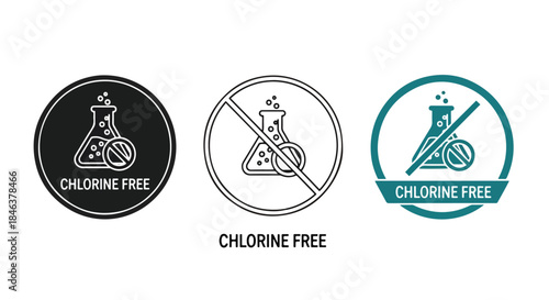 Chlorine free icons - Line and glyph solid icon set - Solid icons vector collection - Blue icon set - Icon vector - Flat Design Icon