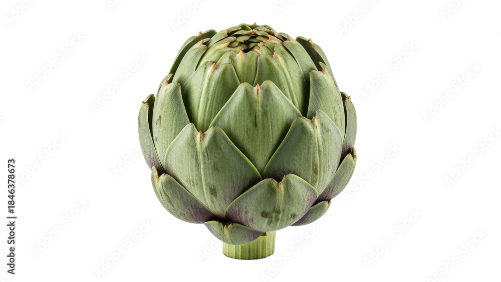 Obraz premium A captivating close-up showcases the intricate beauty of a fresh artichoke, its layered bracts creating a visually appealing and textured form
