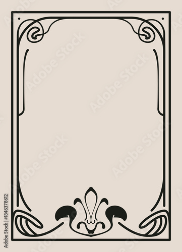 A decorative Art Nouveau border featuring organic curves and stylized floral elements, perfect for invitations or certificates.
