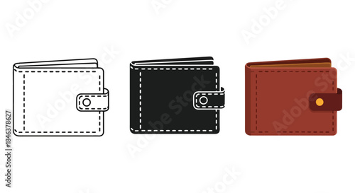 Wallet icon set - Line and glyph solid icon set - Solid icons vector collection - Blue icon set - Icon vector - Flat Design Icon