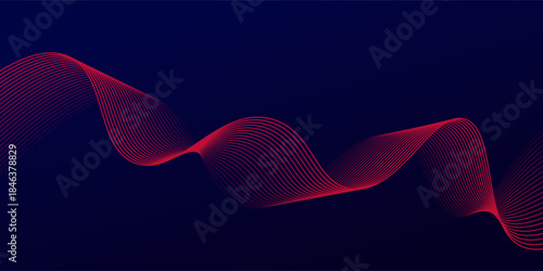 Abstract red wave line pattern on dark blue background. Futuristic technology concept. Suit for banner, poster, cover, brochure, flyer, website