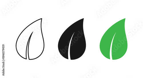 Leaf icon set - Line and glyph solid icon set - Solid icons vector collection - Blue icon set - Icon vector - Flat Design Icon