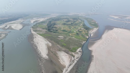 Wallpaper Mural Aerial View of a Large Fertile River Island with Green Farmland in the Jamuna River, Bangladesh Torontodigital.ca