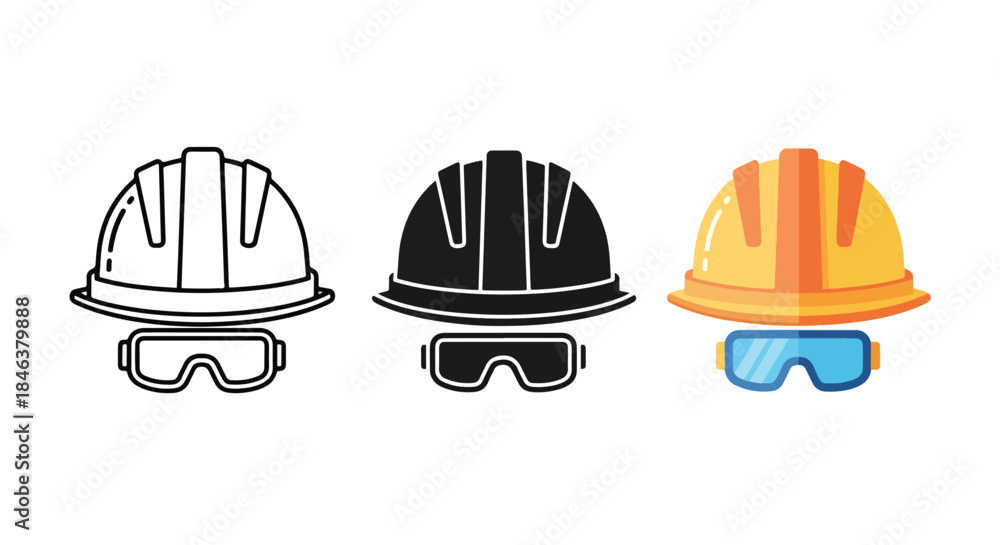 Fototapeta premium Safety equipment icons - Line and glyph solid icon set - Solid icons vector collection - Blue icon set - Icon vector - Flat Design Icon