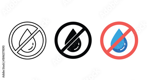 No water drop icons - Line and glyph solid icon set - Solid icons vector collection - Blue icon set - Icon vector - Flat Design Icon