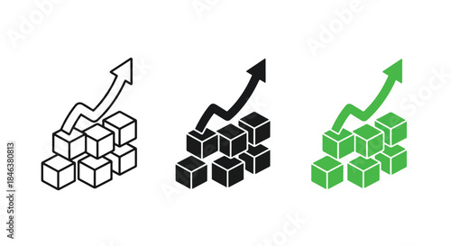 Growth and progress icon set - Line and glyph solid icon set - Solid icons vector collection - Blue icon set - Icon vector - Flat Design Icon