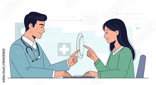 Doctor And Patient Interacting With Digital Interface During Consultation
