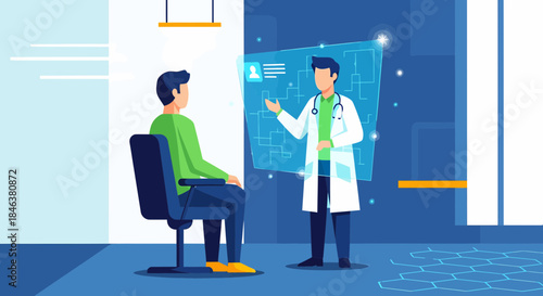 Doctor Explaining Patient Medical Data Using Futuristic Interface