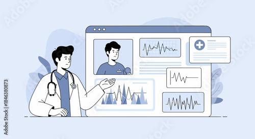 Doctor Explaining Medical Data On Screen For Healthcare Solutions
