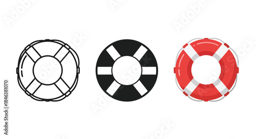 Life preserver icon set - Line and glyph solid icon set - Solid icons vector collection - Blue icon set - Icon vector - Flat Design Icon