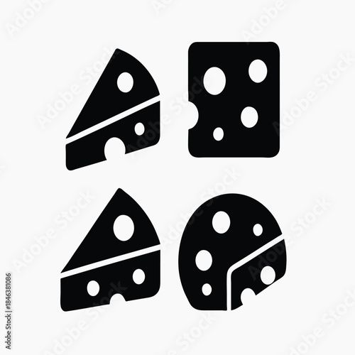 Print   Cheese Slice Icon  set – Minimal Flat Vector Dairy Food Symbol Isolated on White Background