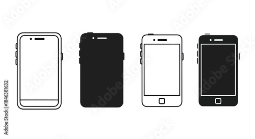 Smartphone icons set - Line and glyph solid icon set - Solid icons vector collection - Blue icon set - Icon vector - Flat Design Icon
