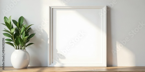 Crisp white painted wooden frame, perfect for mockups , template, wooden, studio