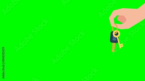 Hand holds keys. Hand of a businessman in a suit playing with keys. Mortgage, credit, deal, or real estate. Handing over keys. Sale, rent of an apartment, car. Buying. 2D flat animation. Alpha channel