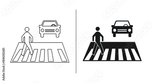 Pedestrian crossing icons - Line and glyph solid icon set - Solid icons vector collection - Blue icon set - Icon vector - Flat Design Icon