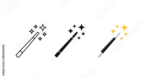 Magic wand icon set - Line and glyph solid icon set - Solid icons vector collection - Blue icon set - Icon vector - Flat Design Icon
