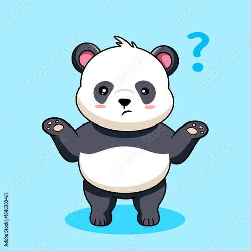 Confused Cartoon Panda Shrugging with a Question Mark Vector Illustration Cartoon Design Kawaii