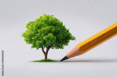 Pencil Transforming into a Tree at Its Tip Symbolizing Creativity and Growth in Nature and Art