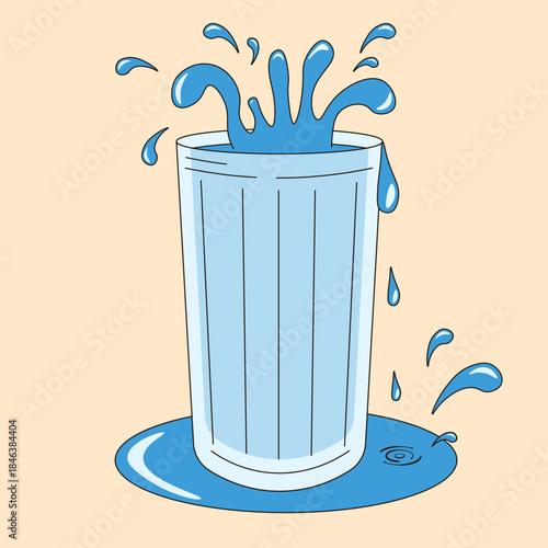 Storm in the glass. Vector illustration of glass with stormy water. Water splashes out of the glass. EPS 10