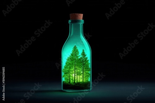Glowing Recycled Glass Bottle with Tiny Forest Inside Creates a Magical and Enchanting Atmosphere