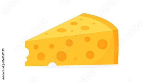 Cartoon-style graphic featuring a triangular wedge of bright yellow cheese with several large holes, set against a blank white backdrop