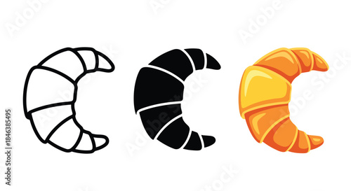 Croissant icon set - Line and glyph solid icon set - Solid icons vector collection - Blue icon set - Icon vector - Flat Design Icon