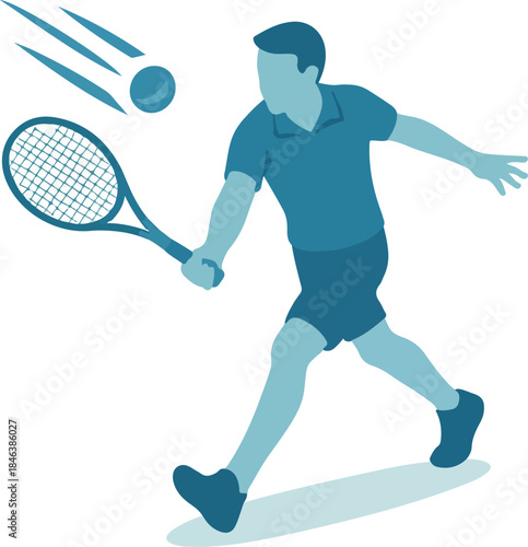 Tennis player hitting a forehand shot Keywords: tennis, sport, player, athlete, racket, ball