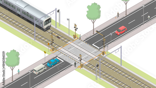 アイソメトリック図法で描いた閉じている踏切のイメージB / Japanese railroad crossing. Isometric illustration