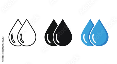 Water drop icons - Line and glyph solid icon set - Solid icons vector collection - Blue icon set - Icon vector - Flat Design Icon