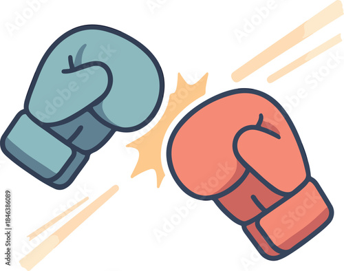 Two boxing gloves colliding with impact burst collision