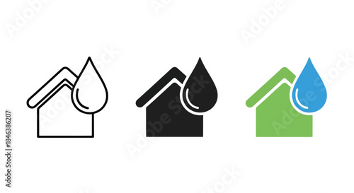 Home water drops icon set - Line and glyph solid icon set - Solid icons vector collection - Blue icon set - Icon vector - Flat Design Icon