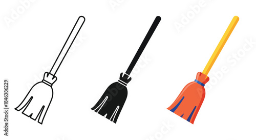 Broom icon set - Line and glyph solid icon set - Solid icons vector collection - Blue icon set - Icon vector - Flat Design Icon